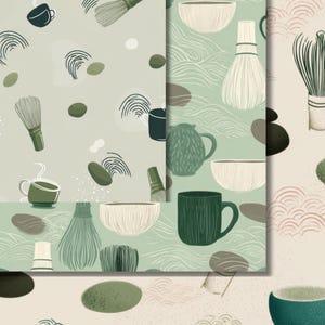 Matcha Tea PNG Pattern Pack: Japanese Zen Seamless Backgrounds (digital ...