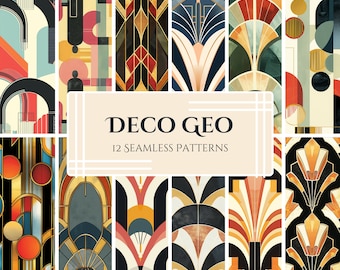 Art-deco geometrische patronen: Gatsby Glamour goud, zwart, rood (digitale png-download)