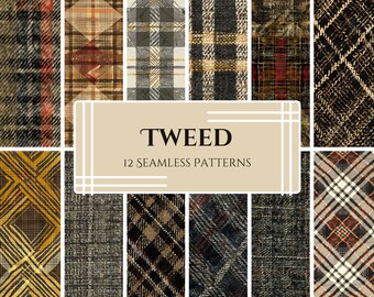Tweed Pattern Pack: Houndstooth & Plaid Textures (PNG Digital Download)
