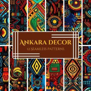 Ankara-Inspired Afrocentric Design - 12 Vibrant African PNG & SVG Digital Papers - Ethnic and Geometric Patterns, Kente Digital Patterns