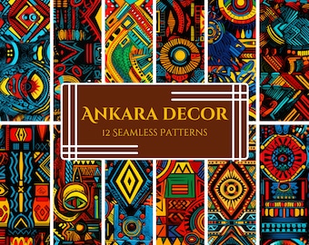 Ankara-geïnspireerd Afrikaans digitaal papier: 12 levendige geometrische png-patronen