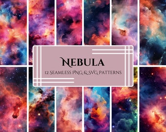 Patrones del Universo Nebuloso: 12 Papeles Digitales Cósmicos (PNG - Uso Comercial)