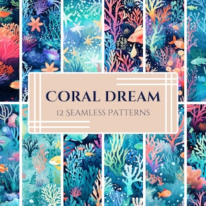 Coral Dream: 12 Underwater Seamless Patterns (PNG)