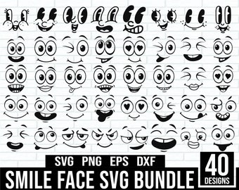 Pakiet Smiley Face SVG, pakiet Cartoon Emotion Faces SVG, Kawaii Face SVG, Cute Funny Face SVG, twarz emoji, clipartów twarz kreskówki,