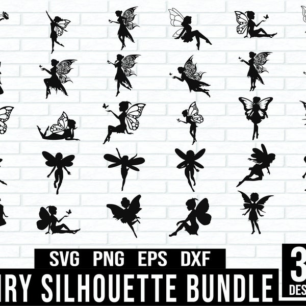 Fairy Silhouette SVG Bundle, Fairy Silhouette Svg, Fairy Clipart, Fairy Cricut, Fairy Vector, Fairies Svg, Digital Download