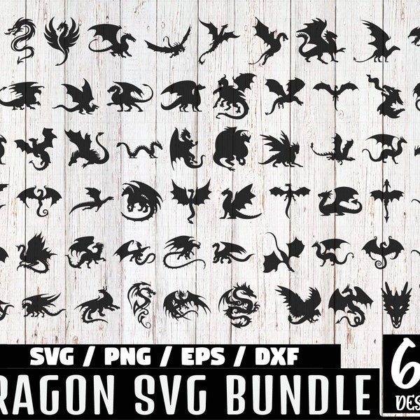Dragon Svg Bundel, Dragon svg, Dragon Cut File, Dragons Head, Dragon Clipart, Animal Svg, Dragon Silhouette, Dragon tattoo svg