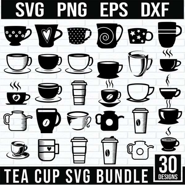 Tea Cups SVG Bundle, Coffee Cups SVG Bundle, Coffee Cup Clipart Bundle, Coffee Cup Svg files for Cricut, Coffee Cup png