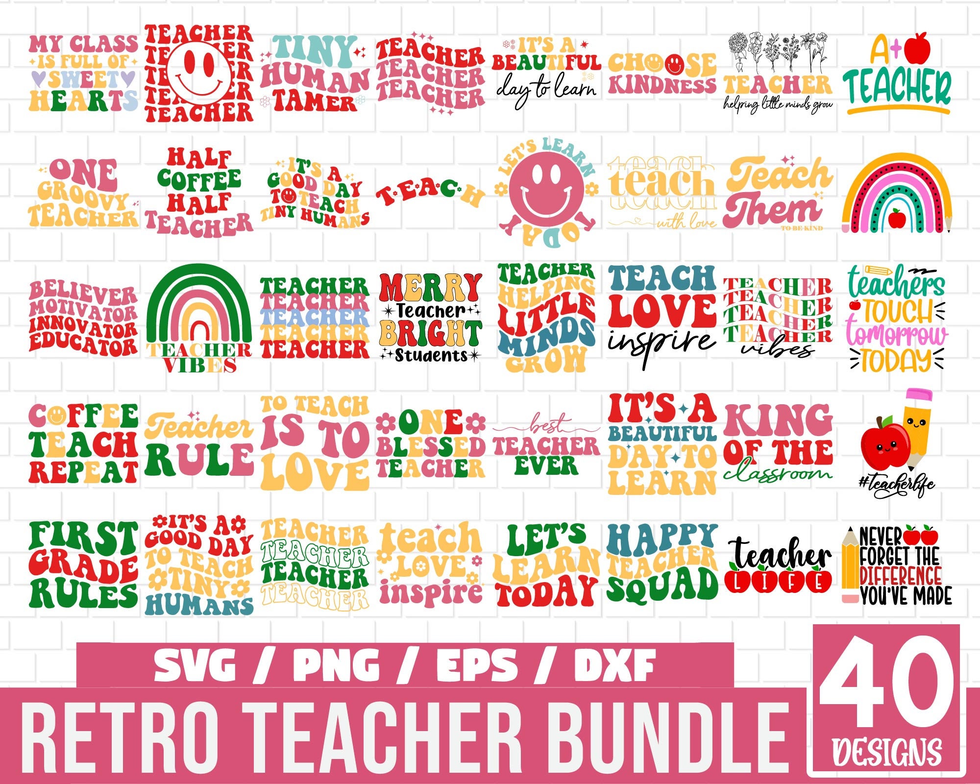 Retro Teacher Svg Bundle Teacher Quotes Svg Teacher Sayings - Etsy