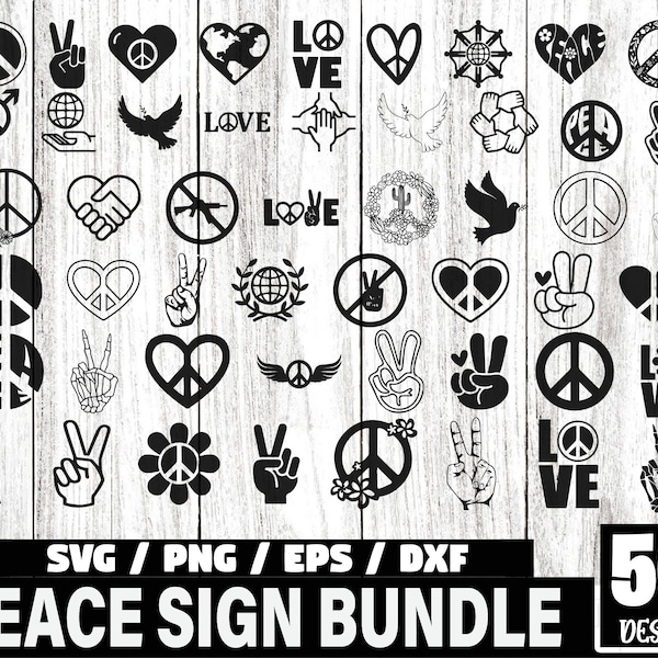 Peace Sign SVG Bundel, Peace Hand svg, Peace Sign Svg, florale vrede svg, Peace Skeleton Svg, Peace Pigeon svg, Peace Sign Silhouette