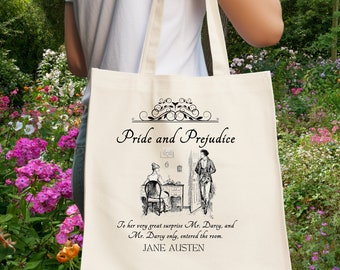 Stolthet och fördom tygväska: Darcy & Elizabeth, Jane Austen present