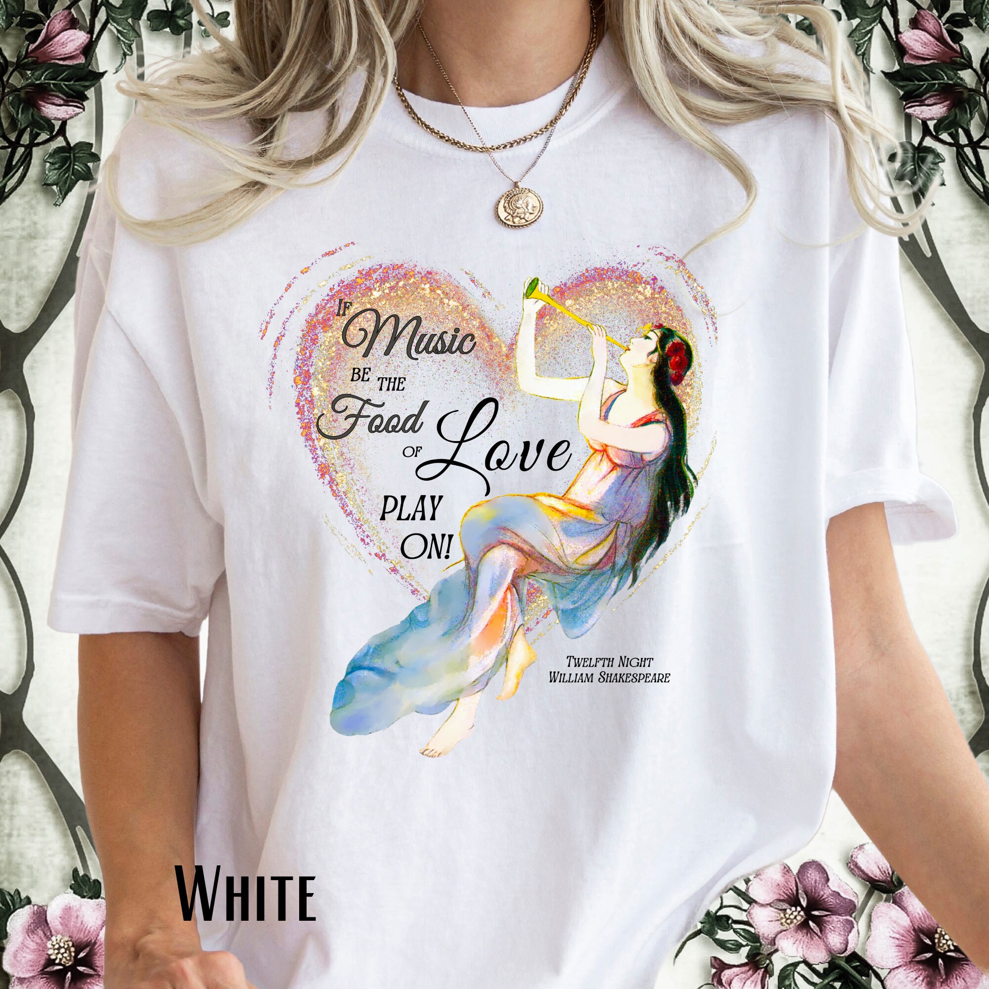 Women's T-Shirts [Out of Print] William Shakespeare / Twelfth Night Scoop Neck Tee (White) (Womens) twelfthsolid_tee_unisex_m_sans