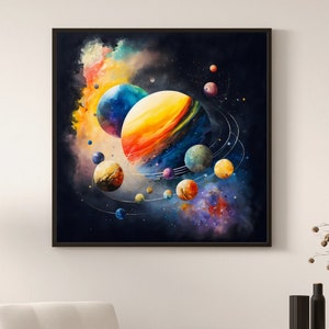 Colorful Watercolor Planets Print Wall Art, Cosmic Watercolor Wall Decor, Watercolor Galaxy Digital Poster, Outer Space Art,Digital Art