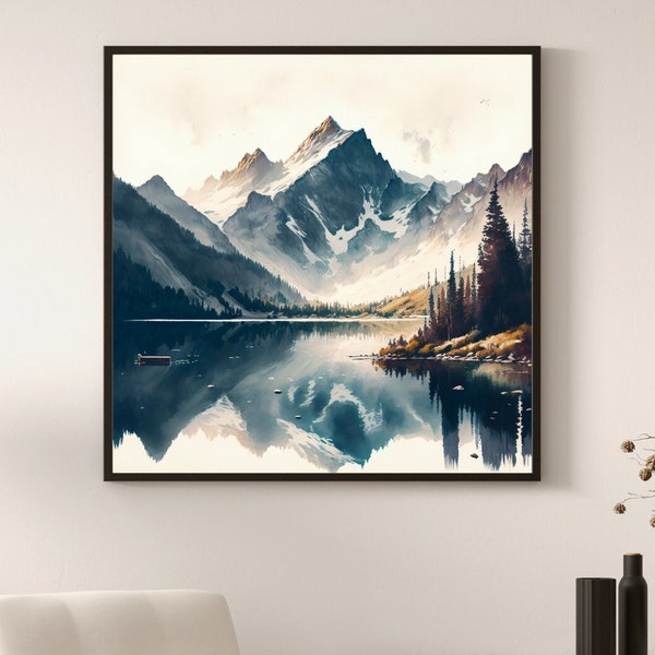 Majestic Mountain Landscape Painting Wall Art, Oil Painting Style on Canvas, Digital Art, Nature Poster, Wall Art Print, Wall Decor
