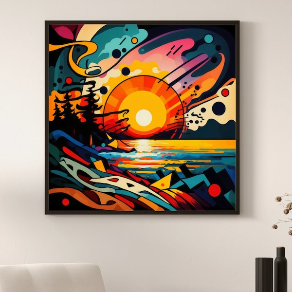 Vibrant Sunset Abstract Painting,Abstract Wall Art, Colorful Print, Wall Art, Digital Painting Art, Red Orange Poster, Instant Wall Art