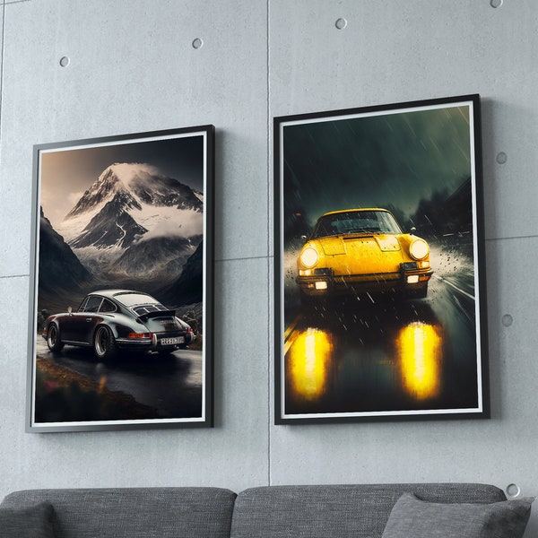 Automotive Artwork Art Prints Set of 2, Modern Wall Art Decor, Digital Download, Automotive Art Prints, Vintage Car Art Prints