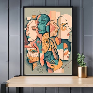 Abstract Face Wall Art Print, Faces of truth, Minimal Wall Art, Decor Line Sunset Digital Download, Instant Print