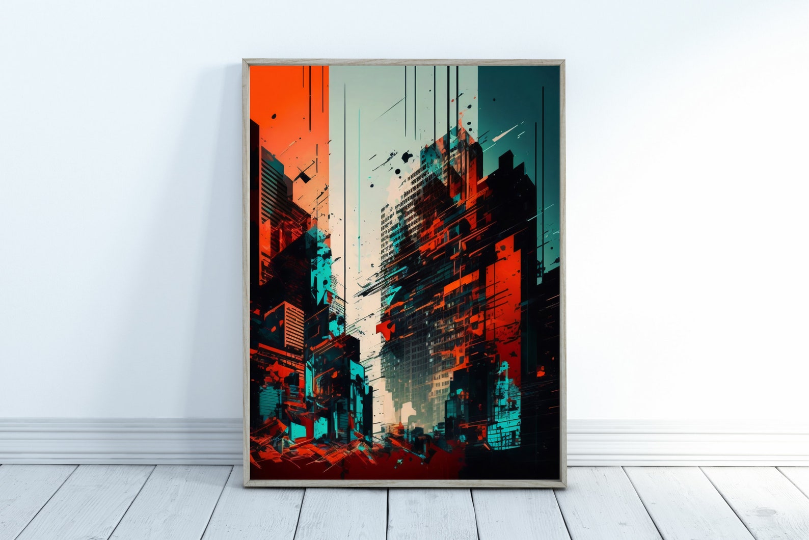 Image showcasing Abstract Urban City Painting, Abstract Art, Abstract Print, Instant ...