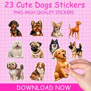 Cute Animals Dogs Stickers, 23 Unique Adorable Digital Puppy Stickers | PNG High Quality Images.