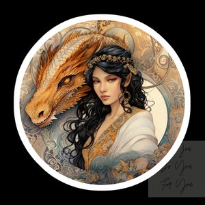 A Fairy and her Dragon, weatherproof sticker vinyl diecut, magical, junk journal, laptop kindle, fae dragoncon, wing fantasy, bookish, gift