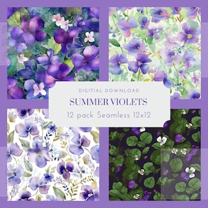 Motivo acquerello Summer Violets, stampa digitale, fiori, scrapbooking, diario spazzatura, tessuto, carte, immagini di alta qualità, motivo senza cuciture