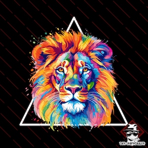 Sublimation Motif Lion Animal Colorful Geometric Print and Cut SVG PNG T-Shirt Design Plotter File Gift Sublimation Watercolor