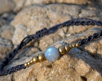 macrame brass or silver filled gemstone bracelet • healing crystal wristband • minimal bohemian handmade jewelry • more combos available