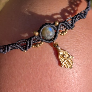 Brass macrame choker • boho birthstone necklace • silver crystal choker • bespoke handmade jewelry