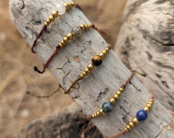 Macrame brass or silver filled beaded gemstone bracelet • healing crystal wristband • minimal handmade jewelry • more combos available