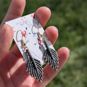 Brass or silver macrame leaf earrings • nature forest fairy handmade jewelry