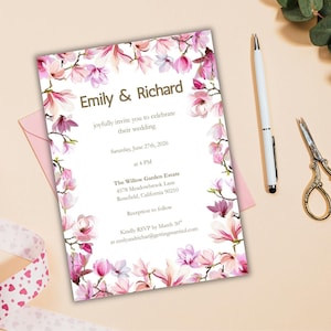Wedding Invitation Template, Floral Wedding Invitation, Pink Floral, Printable Wedding Invitation, Printable Wedding Stationary, EMILY
