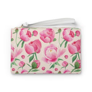 Floral Clutch Bag, Pink Peony Purse, Wedding Accessory, Summer Handbag, Gift for Her, Floral Print Wristlet, Cute Purse, Fun Clutch
