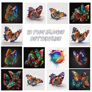 13 PNG Images - Various Butterflies, Cute, Realistic, Watercolour