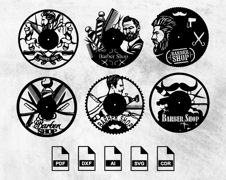 Barber Shop Clock Laser Cut Svg Dxf Files Wall Sticker Decal Silhouette