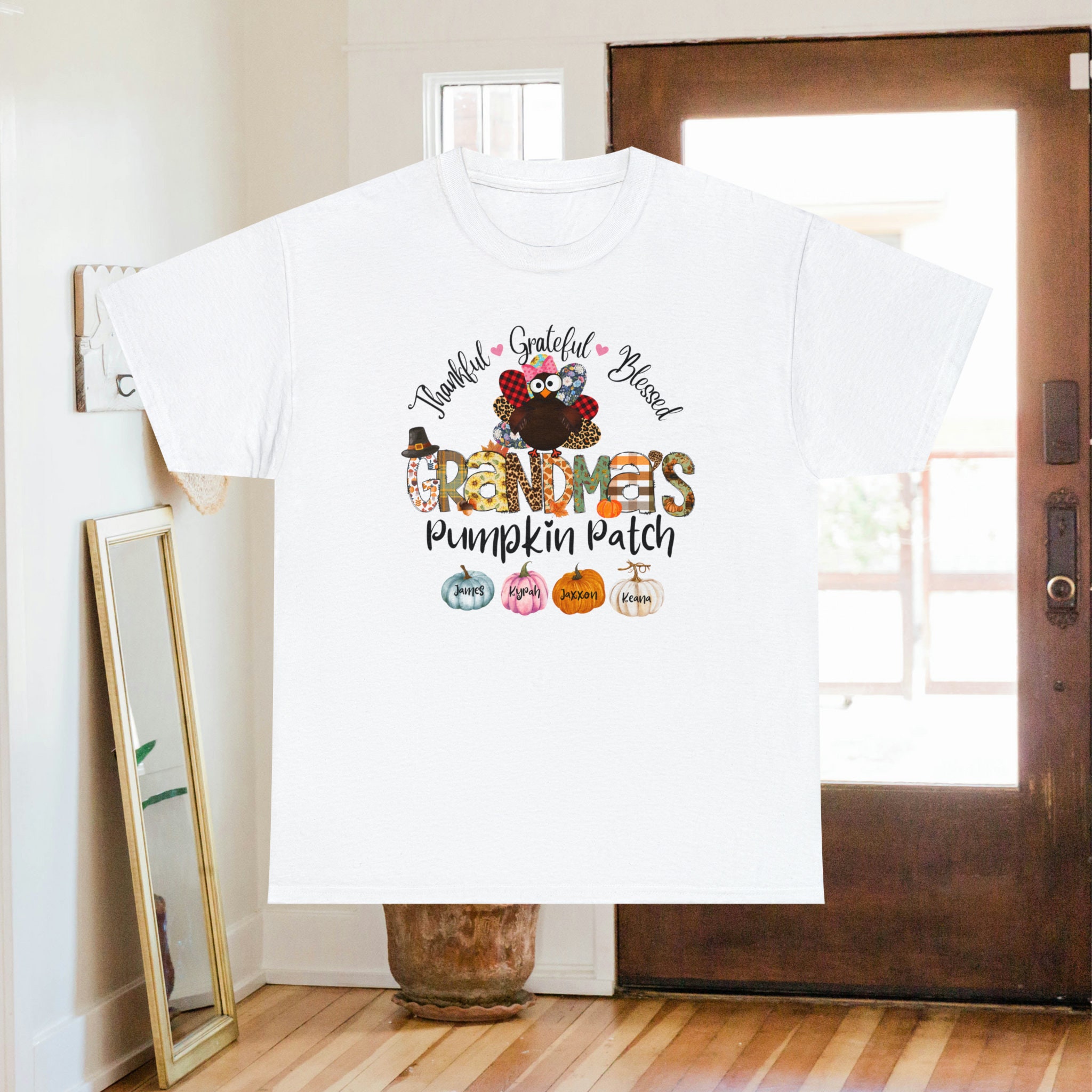 Discover Personalized Grandma's Pumpkin Patch T-shirt, Kids Pumpkins, T-shirt for Nana Mimi Grandma Autumn Fall Pumpkin Custom T-Shirt