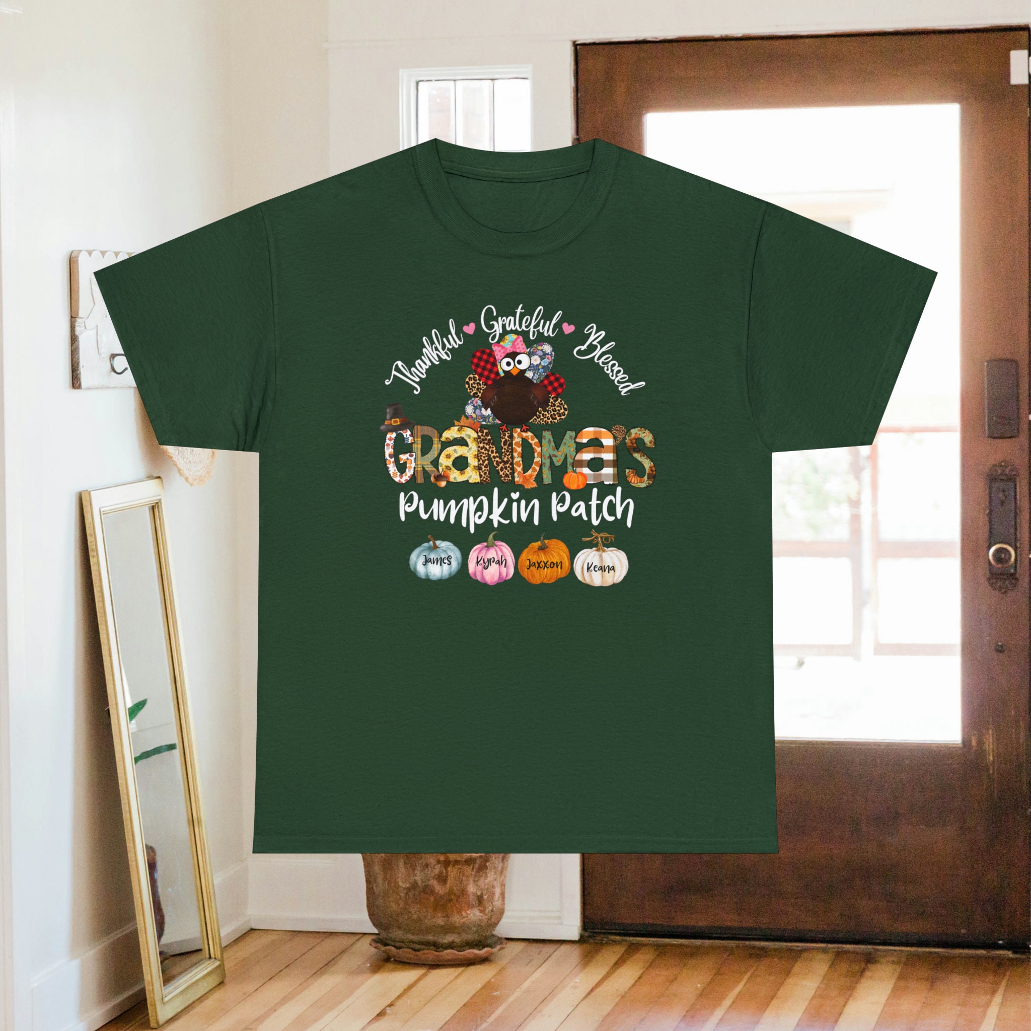 Discover Personalized Grandma's Pumpkin Patch T-shirt, Kids Pumpkins, T-shirt for Nana Mimi Grandma Autumn Fall Pumpkin Custom T-Shirt