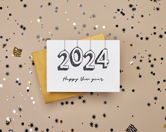 Happy New Year Card - Cute and simple New Year Card - Printable PDF file and SVG file - Instant download - New Year Wishes