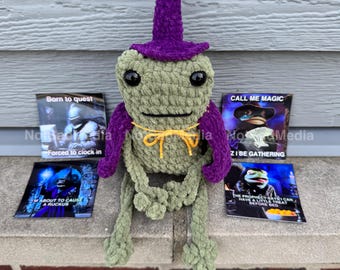 The Frog Mage Plush and Sticker Bundle | Amigurumi | Crochet Wizard