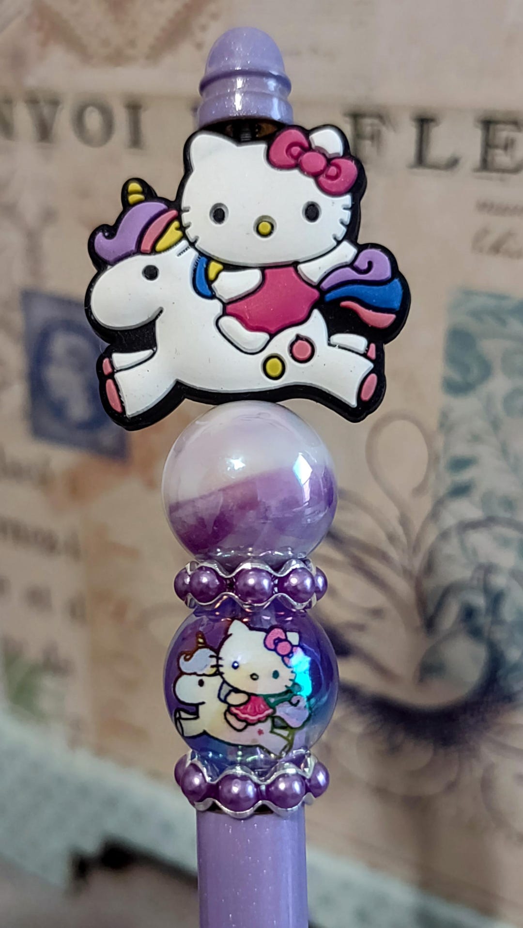 Hello Kitty Riding Unicorn Beaded Pen Etsy