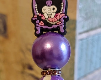 Kuromi Sitting in Throne Purple Beaded Pen