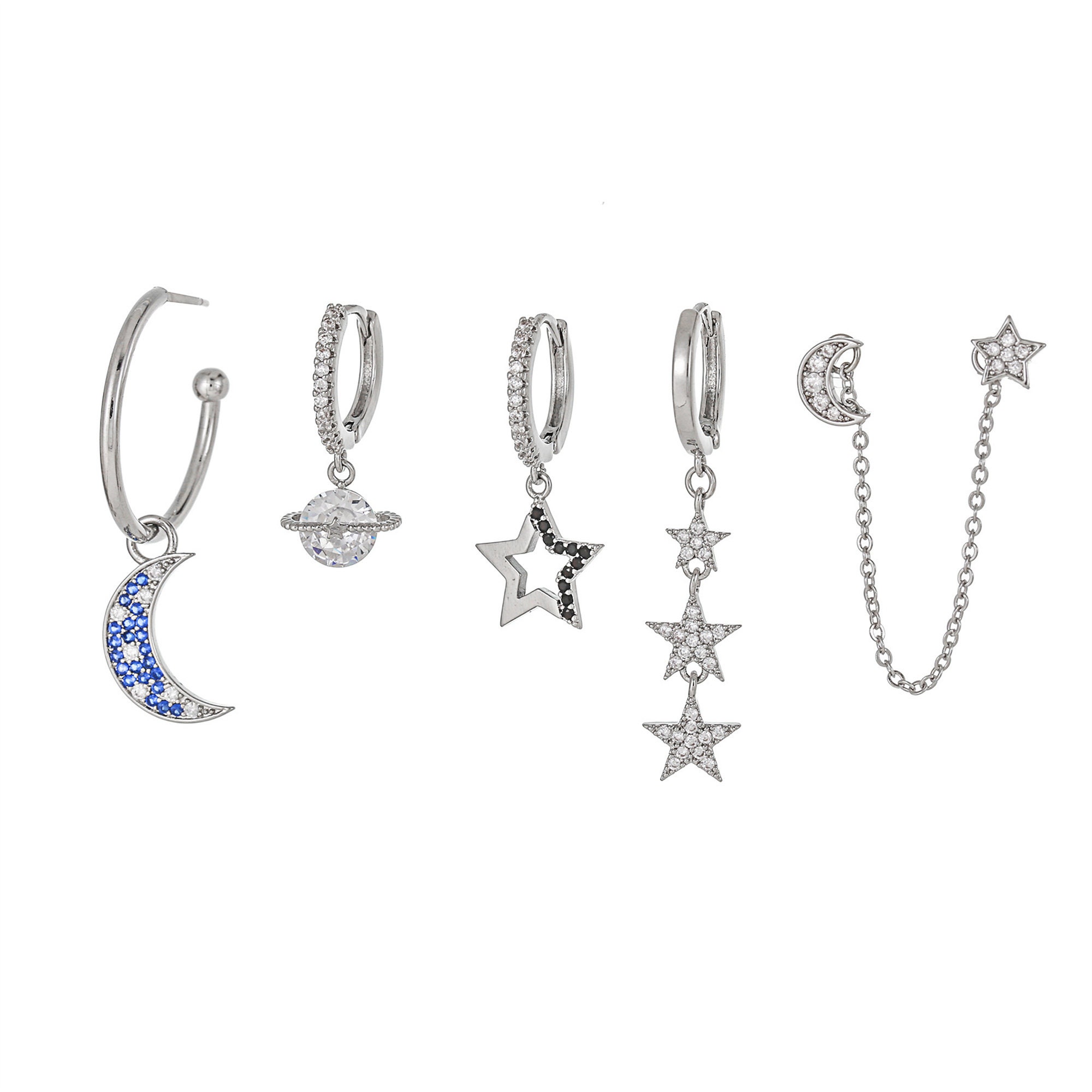 Asymmetrical Star and Moon Earring Setsaturn Earringsdainty Etsy UK