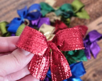 Mini Metallic Christmas Bows, Holiday DIY Embellishments, Pack of 6