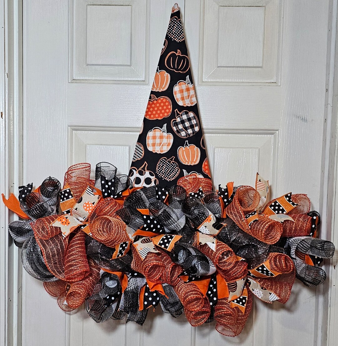 Wreath for Front Door Fall Witch Hat Black Witch Hat - Etsy