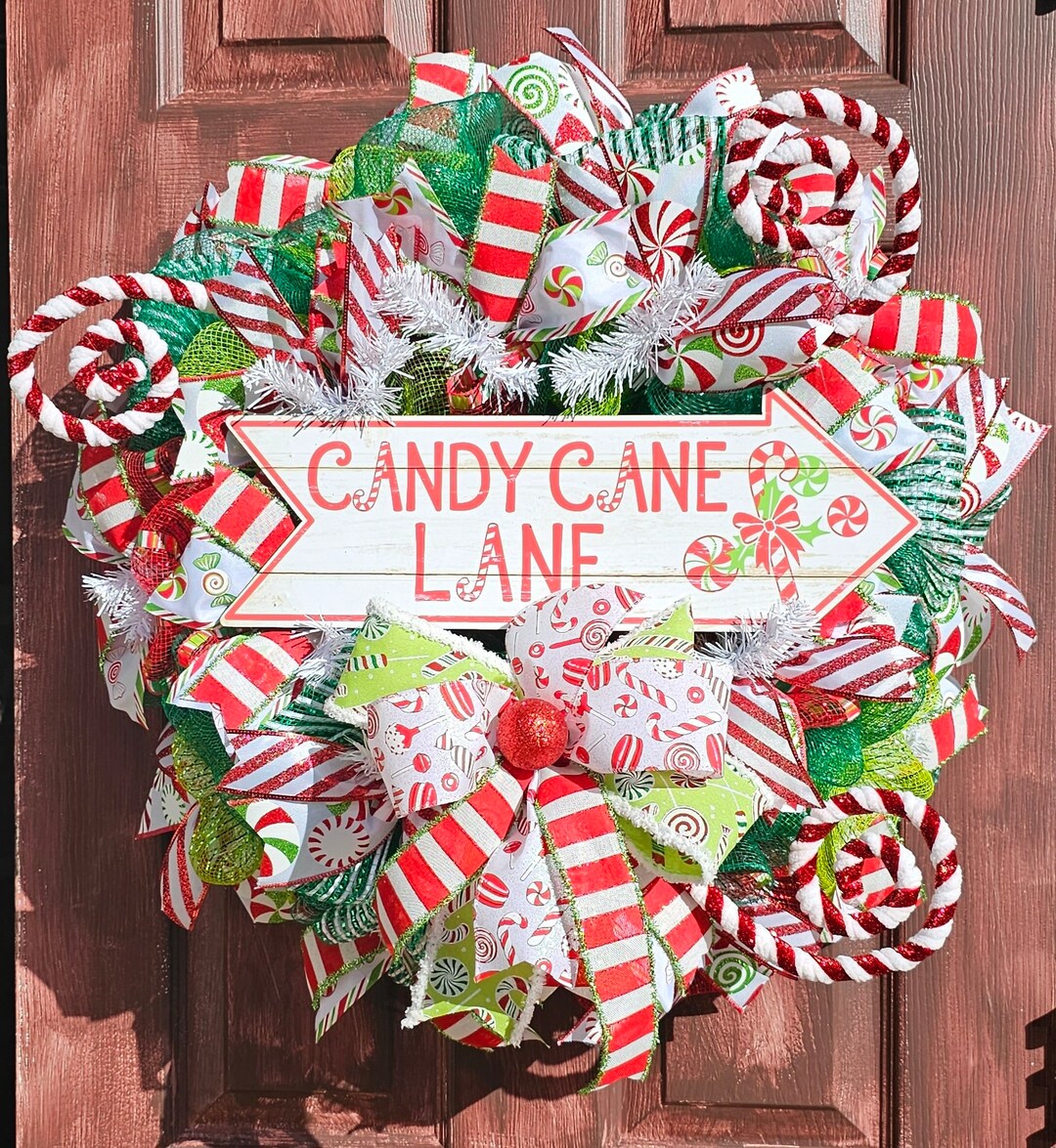 Candy Cane Wreath, Candy Cane Front Door Christmas Wreath, Candy Cane