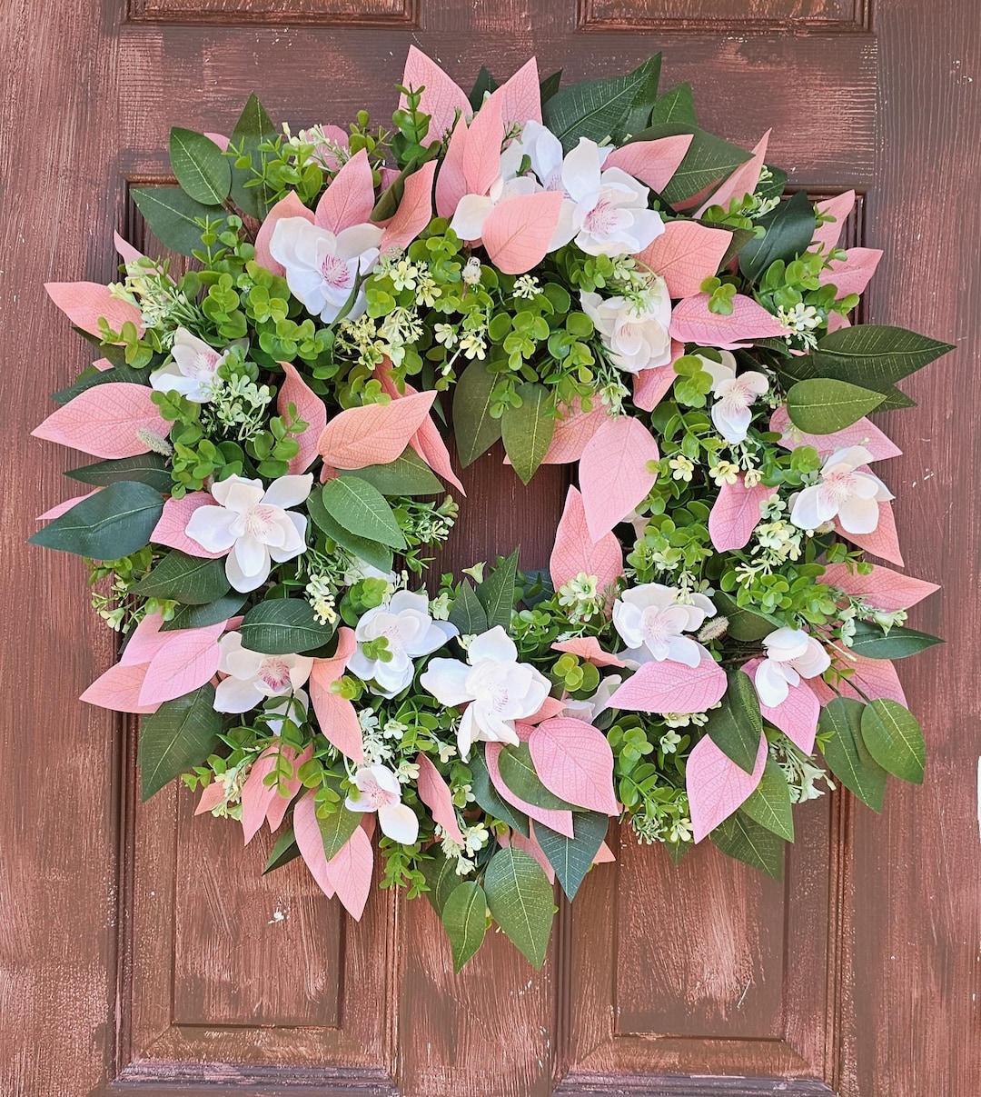 Pink Magnolia Grapevine Wreath: Spring Floral Door Decor - Etsy