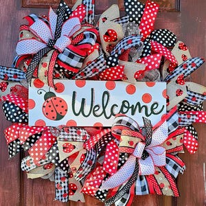 Ladybug Wreath, Ladybug Welcome Wreath, Spring Ladybug Wreath, Summer Ladybug Wreath, Ladybug Front Door Wreath, Black and Red Wreath