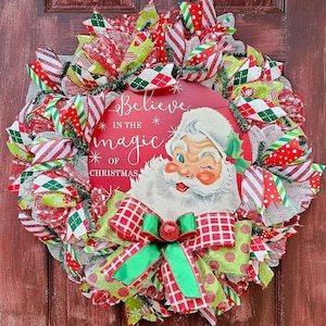 Santa Claus Wreath, Santa Christmas Door Wreath, Santa Wreath, Christmas Wreath with Winking Santa, Traditional Santa Door Wreath