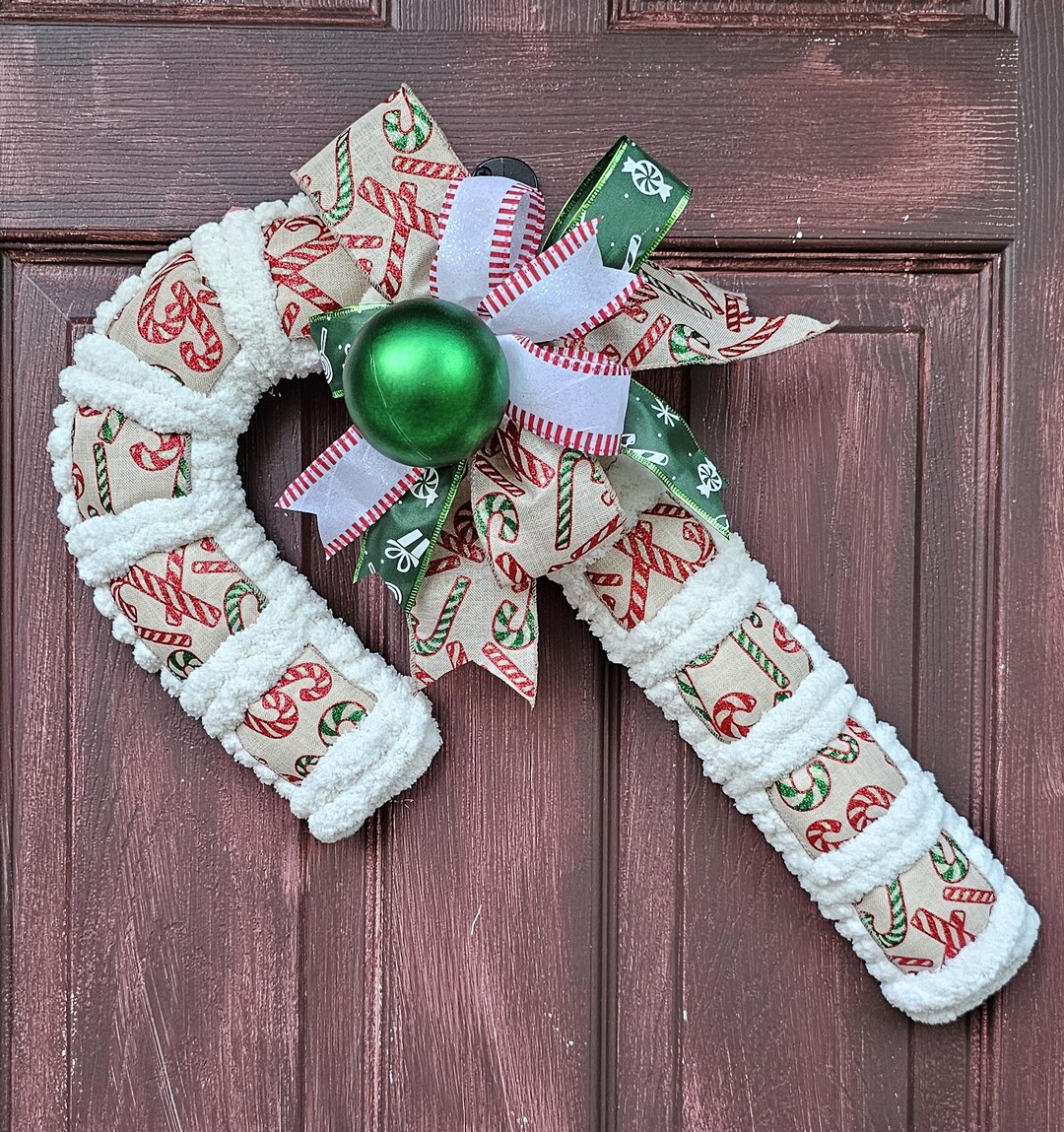 Handmade Candy Cane Yarn Christmas Wreath - Holiday Front Door Decor - Etsy
