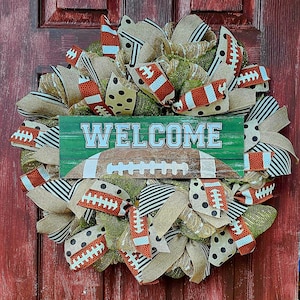 Welcome Football Wreath | Football Themed Wreath for Home Decor | Seasonal Decor | Front Door Welcome Decoration| Football Wreath