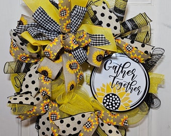 Gather Together Sunflower Wreath, Sunflower Wreath. Summer Wreath