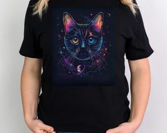 Cosmic Space Kitty T-Shirt, Cat Lover Gift, Nebula Galaxy Tee, Astronaut Cat Shirt, Celestial Kitten Top